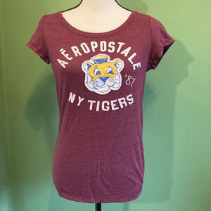 Women's Aéropostale Maroon White Yellow NY Tigers Short Sleeve Tee L